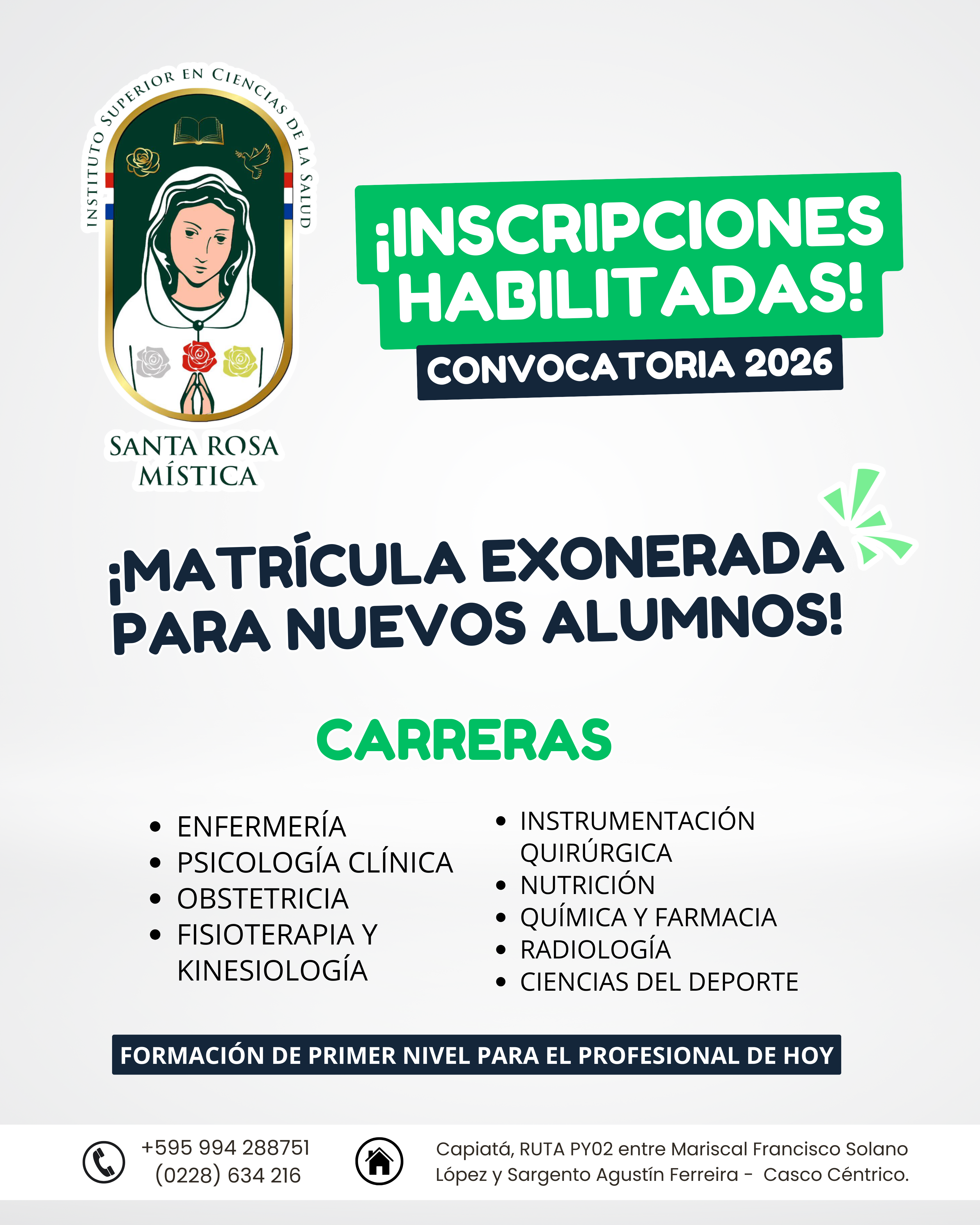 Inscripciones habilitadas para la Convocatoria 2026 con matrícula exonerada para nuevos alumnos